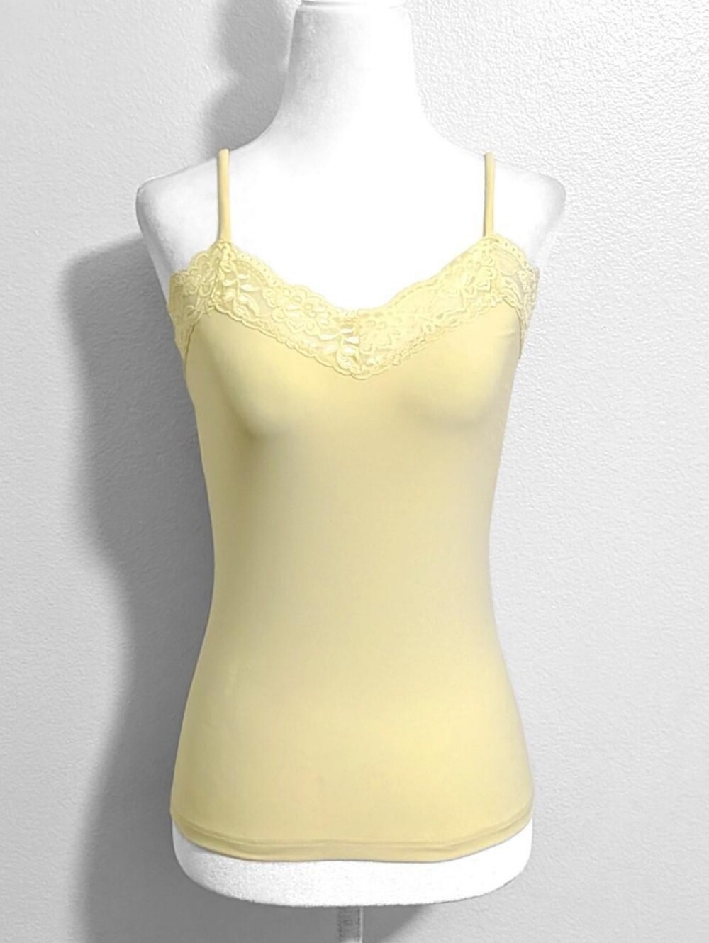 Vintage Carducci Butter Yellow Floral Lace Trim Fairy Cami Top | Size L